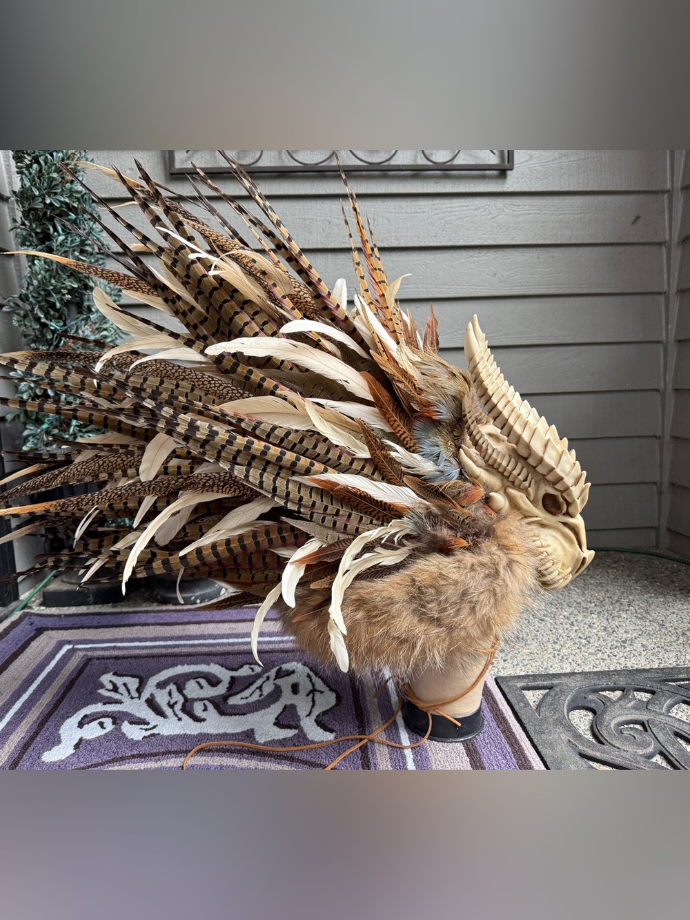 Feathered Dragon Headdress in Natural Brown and Cream - by Elysian Fantasy